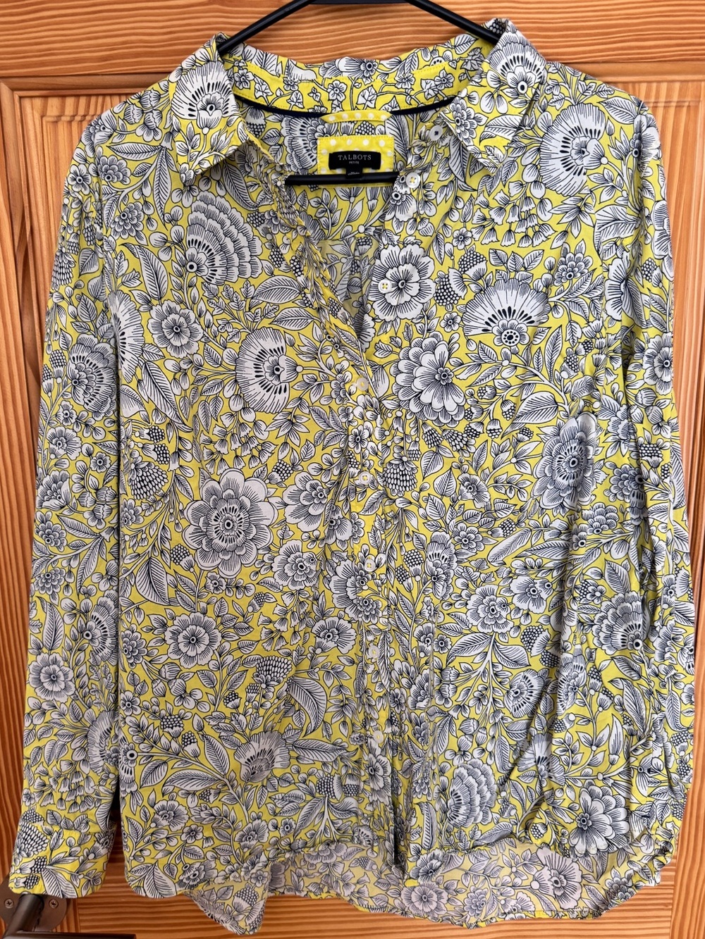 Bright & Cheery Talbots Yellow Floral Button-Down Shirt, XL petite